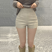 休闲直筒三分裤 杏色高腰短裤 韩版 简约弹力辣妹热裤 女秋季 2025新款