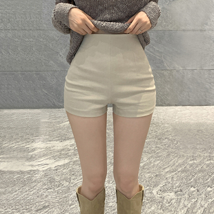 女秋季 休闲直筒三分裤 2025新款 简约弹力辣妹热裤 韩版 杏色高腰短裤