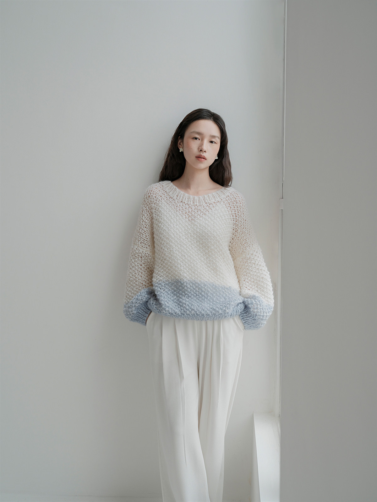 原隐YuanYin白色极简ins小众法式手工棒针慵懒高级感chic毛衣女士