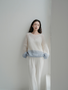 原隐YuanYin白色极简ins小众法式 手工棒针慵懒高级感chic毛衣女士