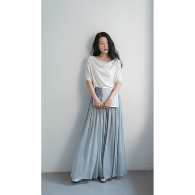 短袖慵懒薄款荡领垂感短袖T恤女