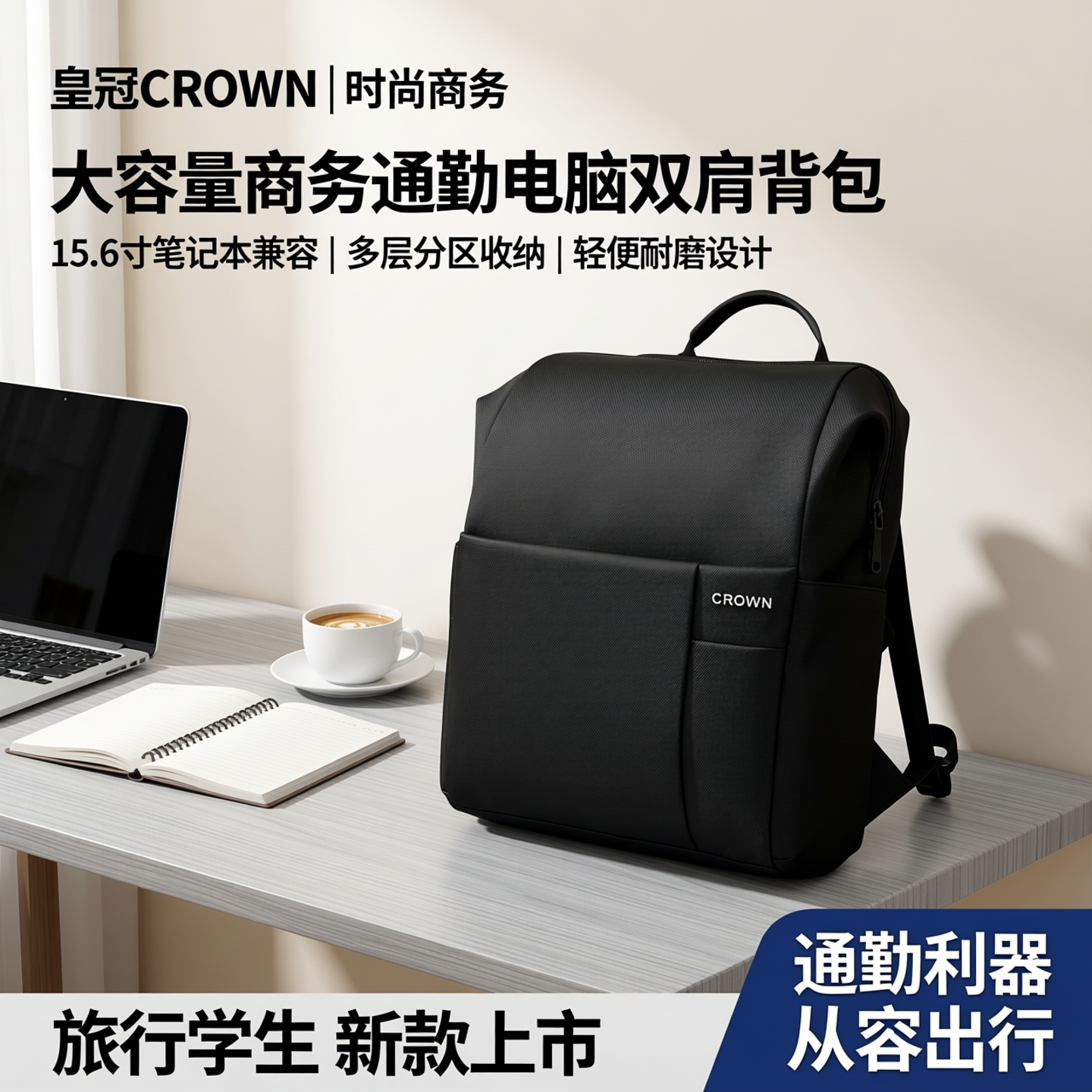 皇冠CROWN时尚大容量商务通勤电脑双肩背包E-P1106S旅行学生新款
