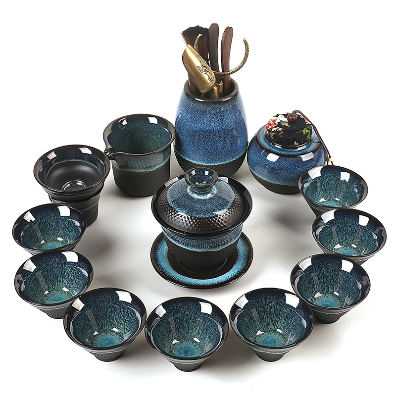 窑变建盏茶具套装天目釉油滴跳刀