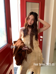 2026SS 韩系chic重工层层荷叶边拼接不规则显瘦吊带裙 SEVEN FOUR