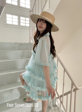 FOUR SEVEN 春夏SS 重工法式娃娃领木耳花边拼网纱衬衫裙