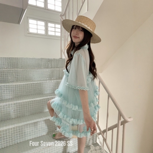 FOUR SEVEN 春夏SS 重工法式娃娃领木耳花边拼网纱衬衫裙