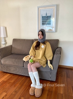 FOUR SEVEN 2025秋新韩版小爱心印花灯笼七分袖上衣+花边短裙套装