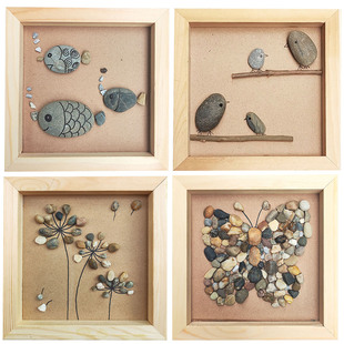 自然手工DIY鹅卵石创意立体马年石头拼贴画亲子幼儿园材料包石艺