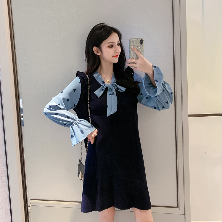 春季新款波点袖复古风针织连衣裙