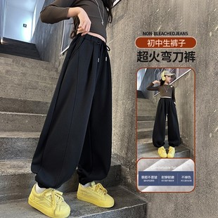 女童加绒裤子冬2025新款今年流行爆款儿童卫裤女孩大童黑色运动裤