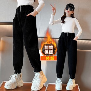 女童加绒裤子2025新款今年流行爆款秋冬季外穿加厚一体绒儿童棉裤