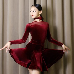 拉丁舞服冬装女童2025新款长袖练功服儿童高级感表演舞蹈裙套装秋