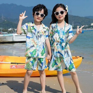 海边穿搭男童女童亲子装儿童海南岛服套装多巴胺三亚泰国沙滩度假