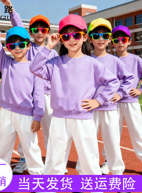 儿童舞蹈演出服紫色卫衣 幼儿园小学生运动会班服多巴胺彩色套装