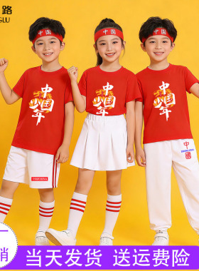 龙的传人演出服 天地龙鳞套装红色上衣白色裤子小学生运动会服装