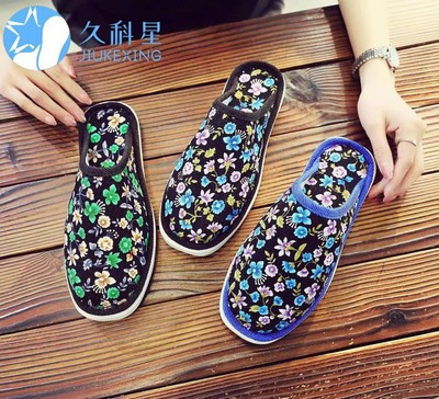 手工布拖鞋家居夏季软底(包头泡沫底)静音木低保男室内在单拖鞋B