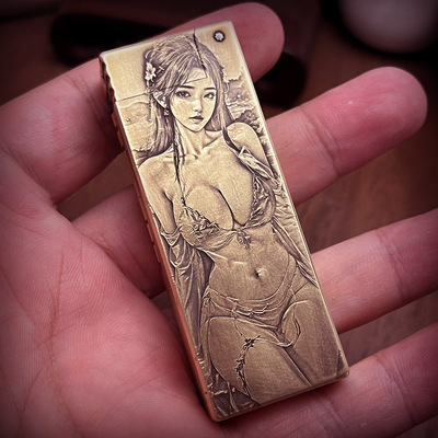 侧滑轮双孔黄铜经典户外打火机