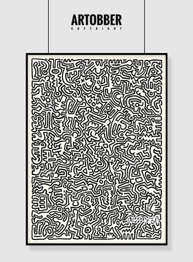 Keith Haring凯斯哈林高端极简别墅客厅北欧简笔风格潮流艺术挂画