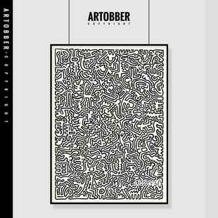 Keith Haring凯斯哈林高端极简别墅客厅北欧简笔风格潮流艺术挂画