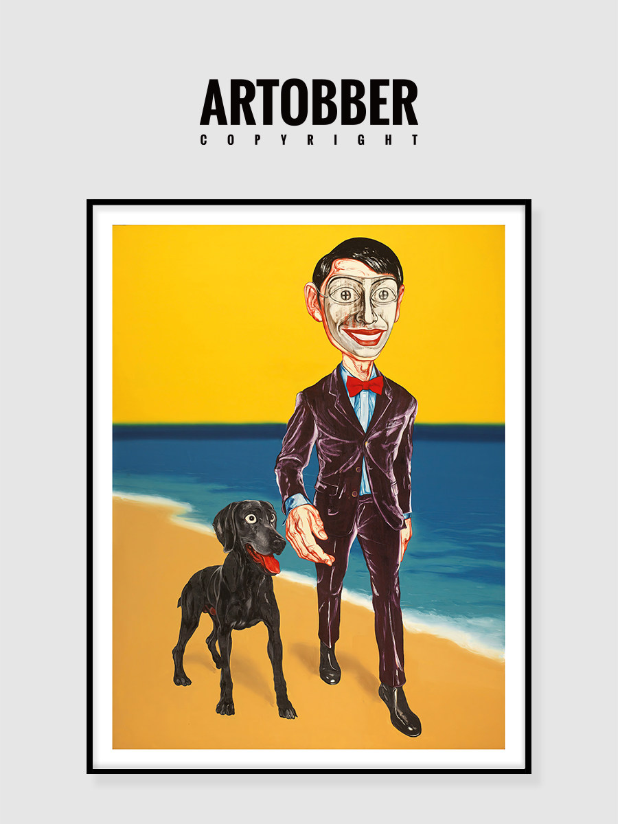 曾梵志面具系列潮流艺术版画卧室背景巨幅高清挂画客厅金属装饰画