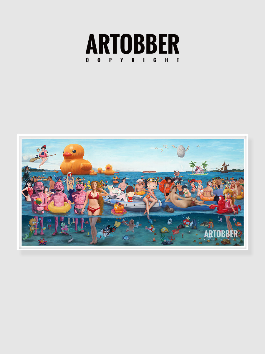 韩国艺术家权能Kwon Neung潮流卡通海滩人物卧室客厅书房高清挂画