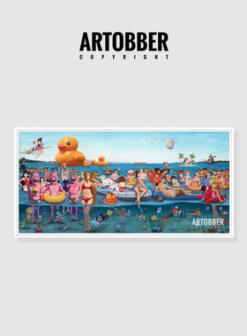 韩国艺术家权能Kwon Neung潮流卡通海滩人物卧室客厅书房高清挂画