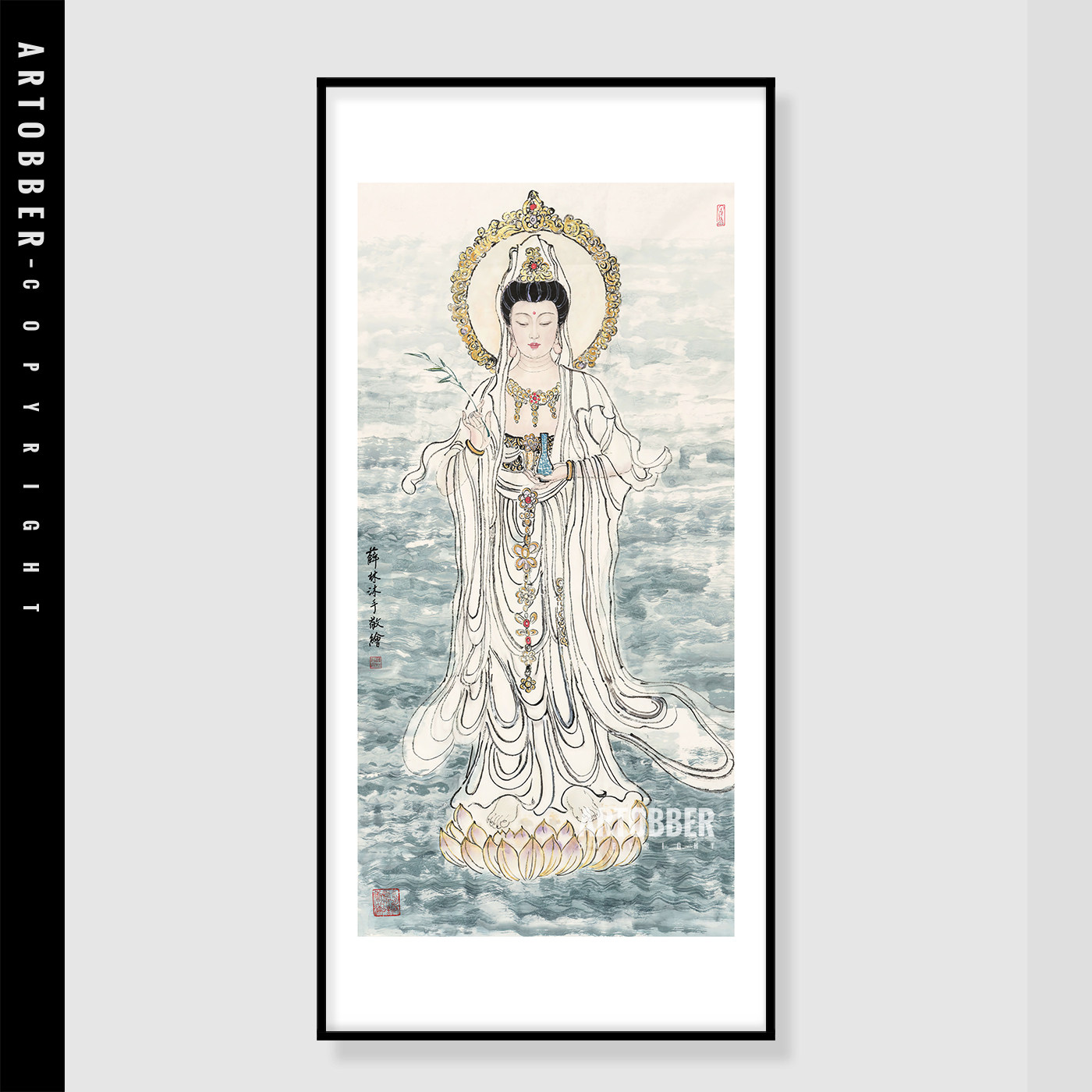 观音像中国风装饰画风水镇宅中式客厅玄关艺术有框招财镇宅版画