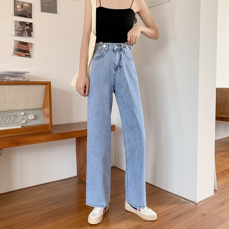 Real price real shot Korean high waist thin light color straight tube wide leg pants summer loose versatile drape jeans women