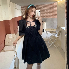 Real price new style niche design pearl square neck bubble sleeve dress
