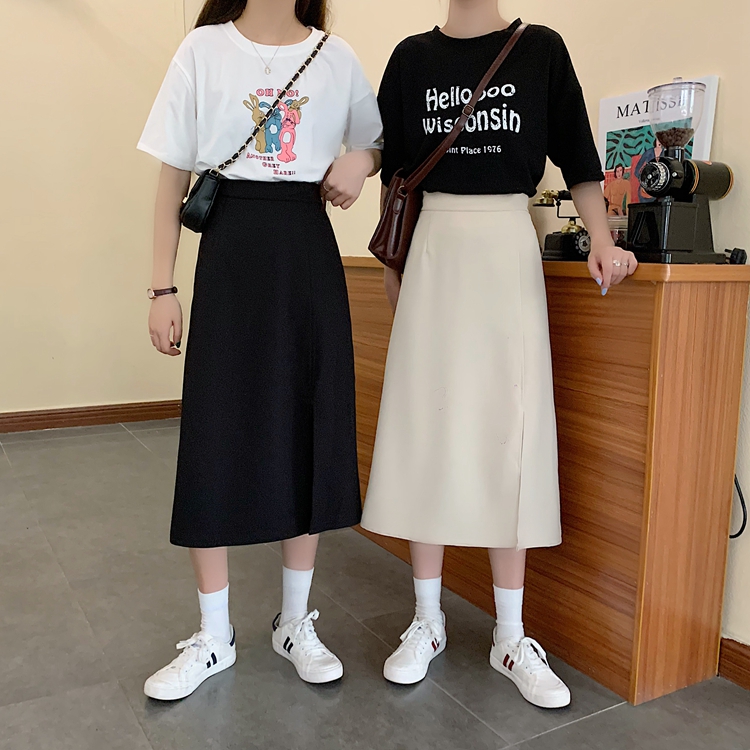 Real price real shot new Korean high waist slim skirt versatile side split mid length hip skirt