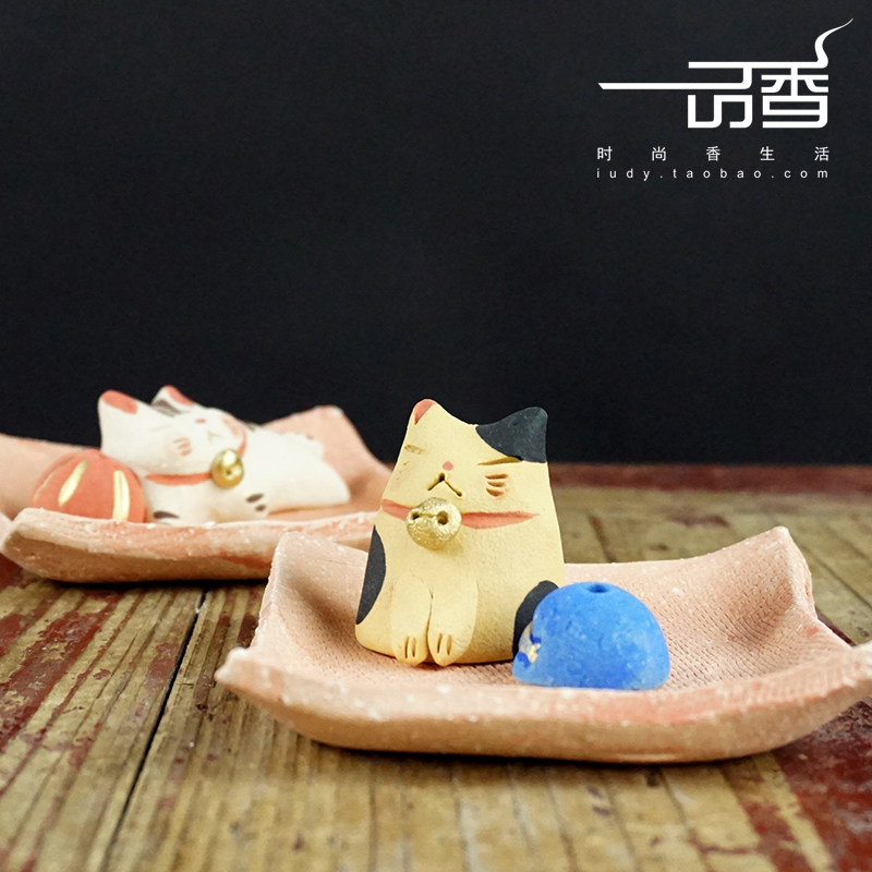 日本原装进口手作香插招财陶瓷