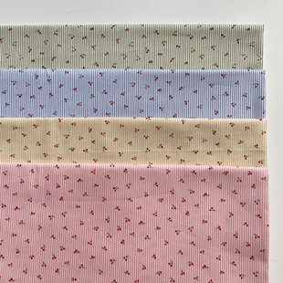 40支纯棉斜纹布料1.6米幅宽条纹樱桃印花手工服装 床品diy全棉面料