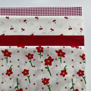 40支纯棉斜纹布料1.6米幅宽红色小花草莓手工服装 床品diy全棉面料