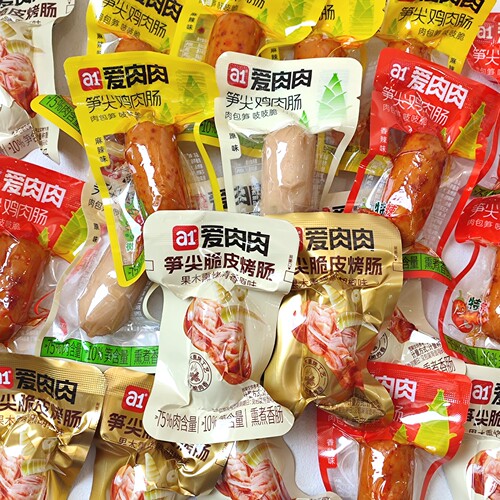 a1爱肉肉笋尖脆皮烤肠原味黑胡椒味鸡肉肠原味麻辣香辣味解馋零食