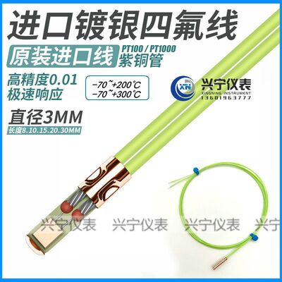 质保18个月,4X25mm紫铜管PT100热电阻,高精度温度传感器高温探头
