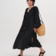 谭烟米 黑色盐缩工艺肌理印花女轻薄夏季 宽松民族风流苏连衣裙