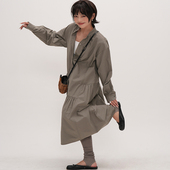 错落腰节开襟宽松长衬衫 谭烟米 苔雾灰水洗棉慵懒宽松长款 连衣裙