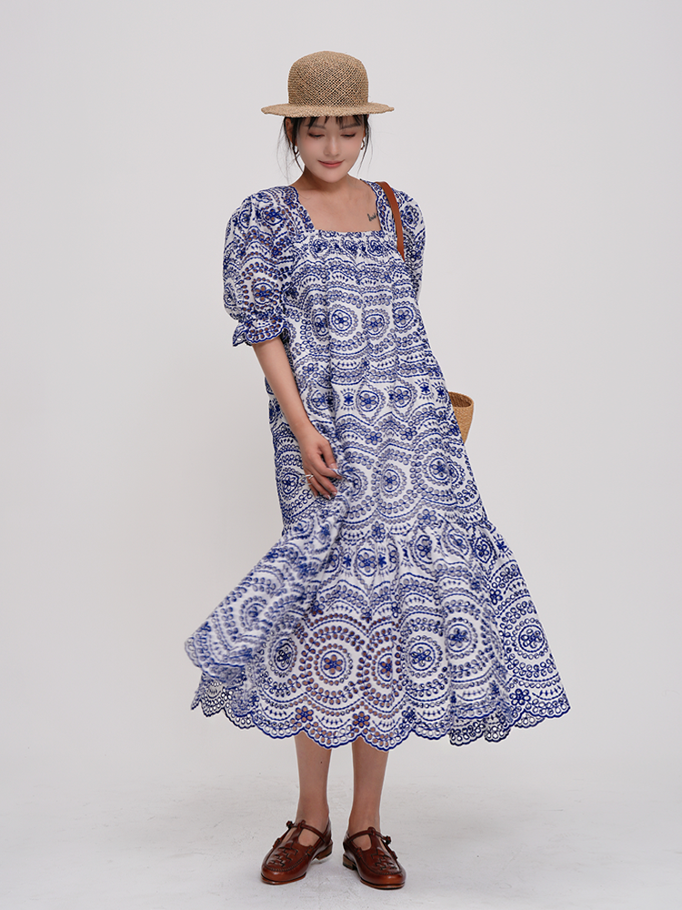 谭烟米设计感小众刺绣宽松鱼尾