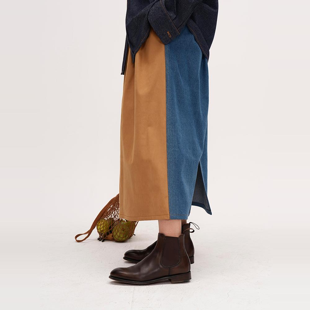 拼接款中长款复古半身裙