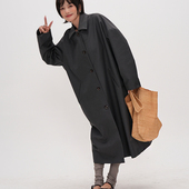 翻领风衣外套女极简百搭廓形中长款 谭烟米 灰色复古中长款 大衣春