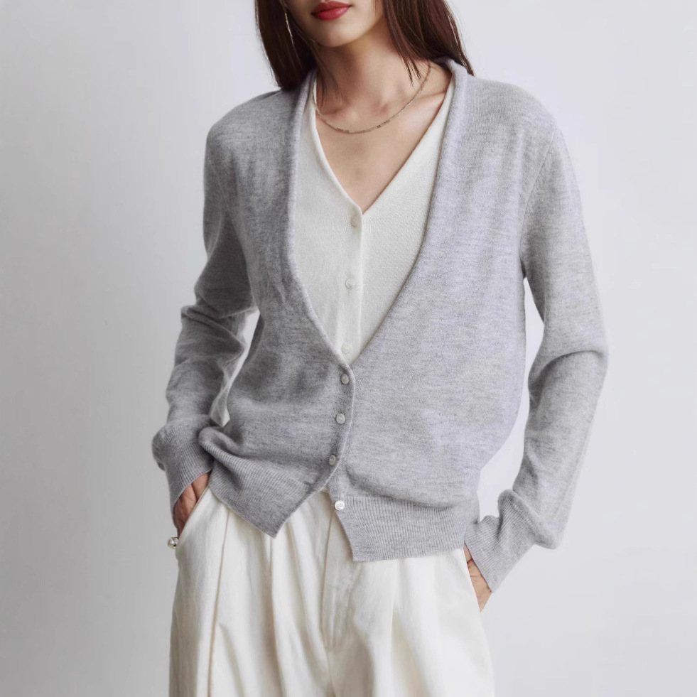 IACHOE早秋针织开衫外套 假两件V领毛衣 冷淡系高级感上衣针织衫