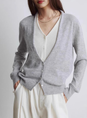 IACHOE早秋针织开衫外套 假两件V领毛衣 冷淡系高级感上衣针织衫