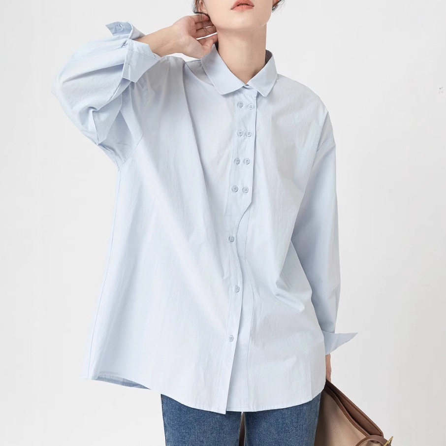 GUIER宽松少年感衬衫女2024早秋新款小众设计高级感法式上衣