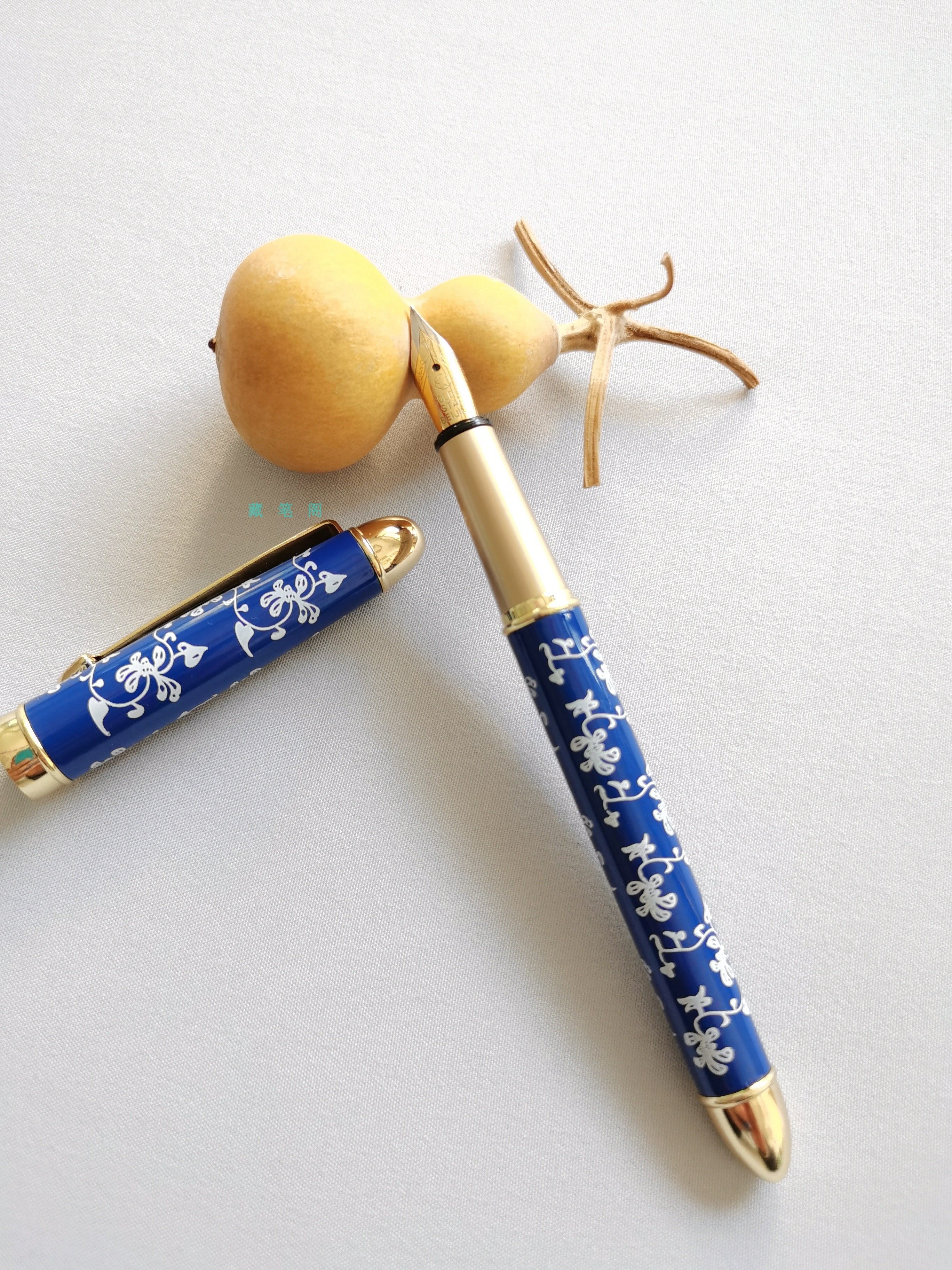 金星库存全新蜡染青花瓷铜杆钢笔