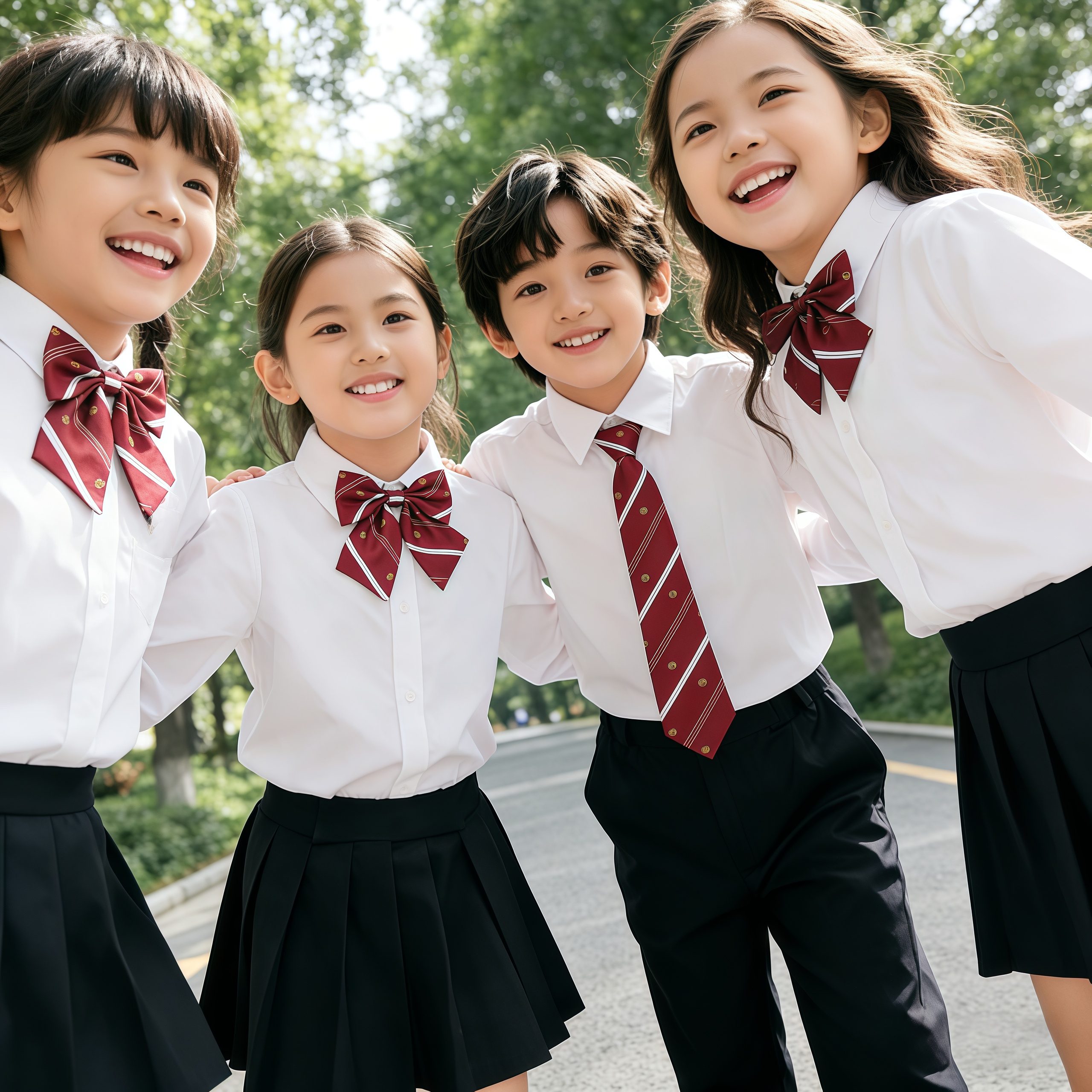 儿童白衬衫长袖男童黑裤女童百褶裙表演校服小学生合唱服班服朗诵