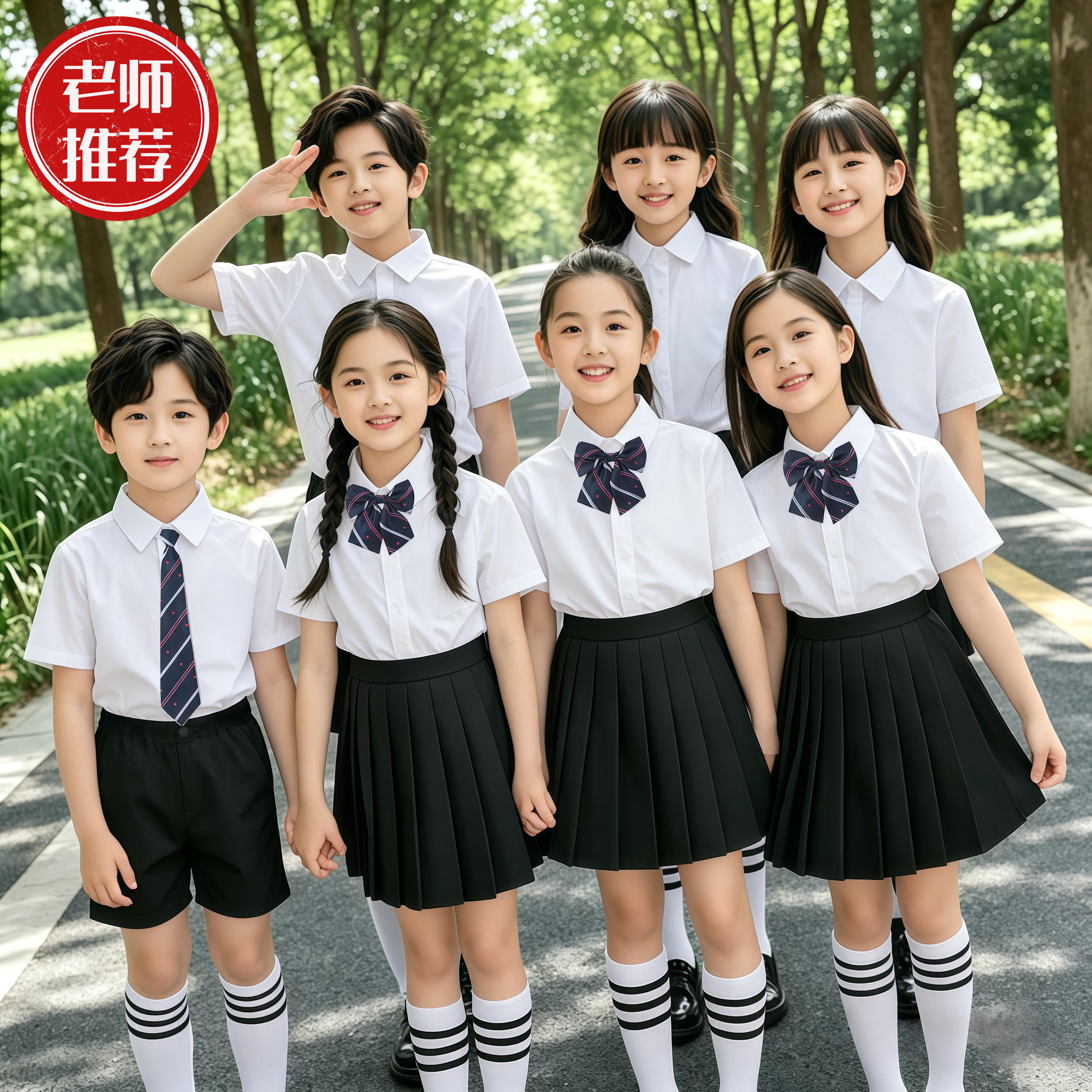 六一儿童白衬衫短袖男童衬衣女童合唱表演出服小学生运动会毕业照