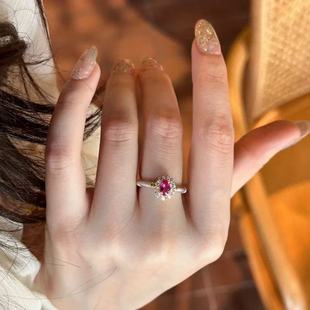 火龙果色鸽子蛋巨好看的戒指女粗胖手大号冷门2025新款爆款学生党