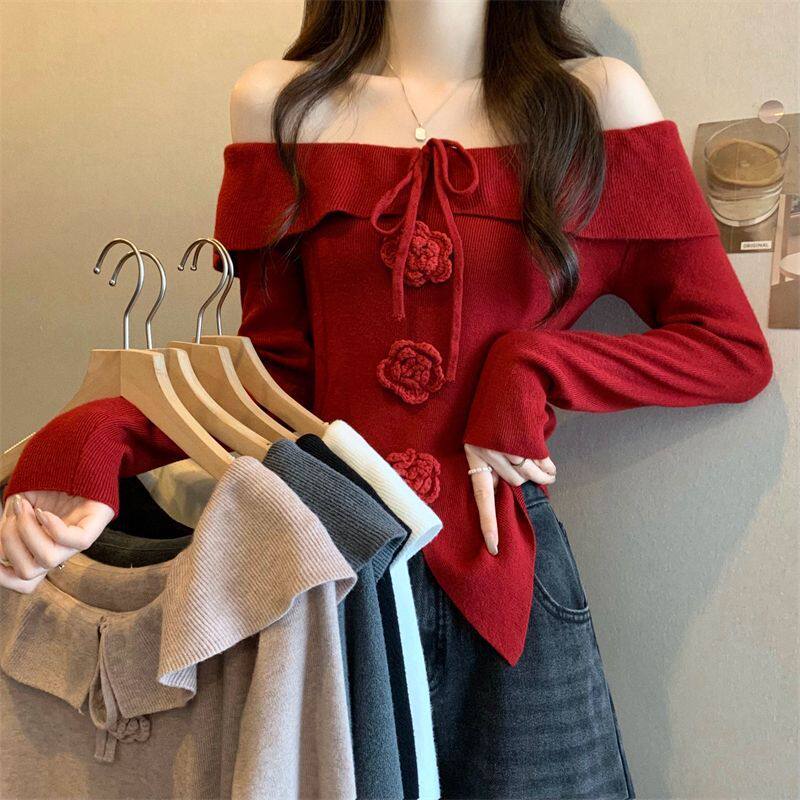 性感气质有设计感的红色毛衣女款2025新款绝美巨好看时尚洋气时髦