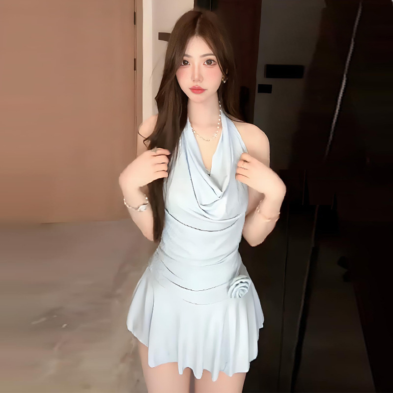 田曦薇同款蓝色玫瑰连衣裙