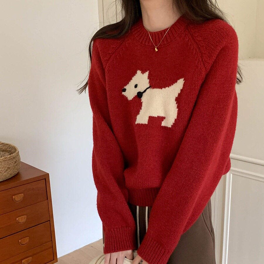 韩系减龄有设计感的红色毛衣女款2025新款绝美巨好看时尚洋气时髦